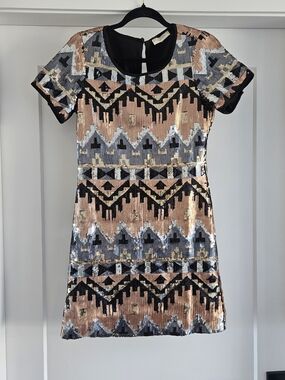 Sugarlips Metallic Geometric Sequin Mini Dress - Rose Gold, Black, Silver